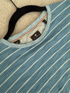 Left Coast Tee Shirt Striped Blue Peru Cotton Casual- Size S